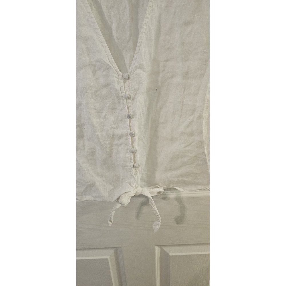 H&M LINEN-BLEND TIE-HEM BLOUSE CROPPED CROP TOP WHITE Size UK 12 - US Small - Picture 8 of 8